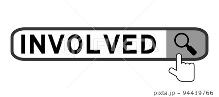 Search banner in word involved with hand over magnifier icon on white background Search banner in word involved with hand over magnifier icon on white background 94439766