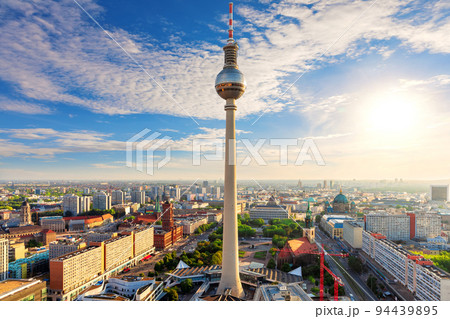 Beautiful aerial sunny panorama of Berlin at sunset, Germany Beautiful aerial sunny panorama of Berlin at sunset, Germany 94439895