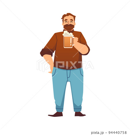 Happy bearded man with beer mug flat style, vector illustration Happy bearded man with beer mug flat style, vector illustration 94440758