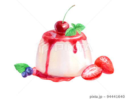 Watercolor isolated illustration of Panna Cotta  94441640