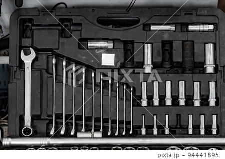 Set of hand tools in box at a car service 94441895