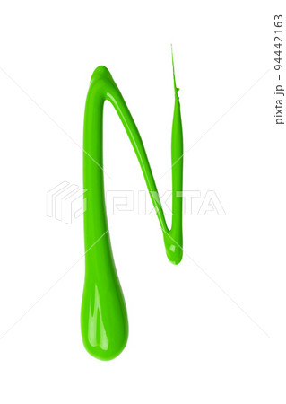 green stroke of the paint brush on white paper 94442163