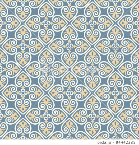 Seamless pattern with floral asian ornament. Abstract ornamental texture. Artistic diagonal flourish tile background in arab orient style 94442235