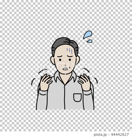 Middle-aged man with numb hands, paralysis, rheumatism, disease, symptoms, illustration 94442627
