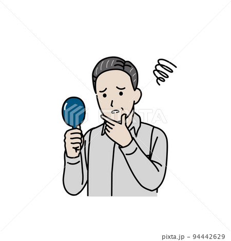 白髪を気にする中年の男性　老化　髪の毛　イラスト 94442629