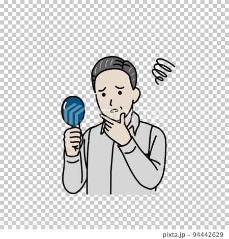 白髪を気にする中年の男性　老化　髪の毛　イラスト 94442629