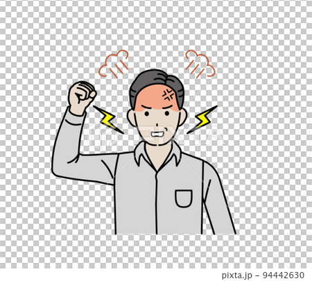 激怒する中年の男性　怒る　怒鳴る　キレる　イラスト 94442630