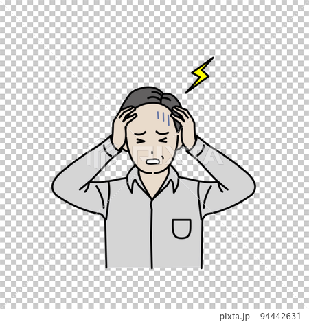 頭が痛い中年の男性　頭痛　脳梗塞　くも膜下出血　病気　症状　イラスト 94442631