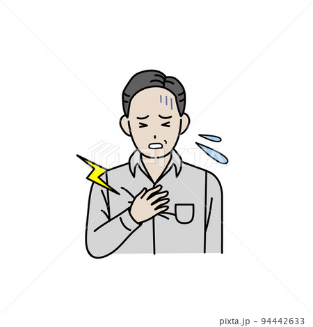 胸が痛い中年の男性　胸が苦しい　心筋梗塞　心臓発作　心臓病　狭心症　病気　症状　イラスト 94442633