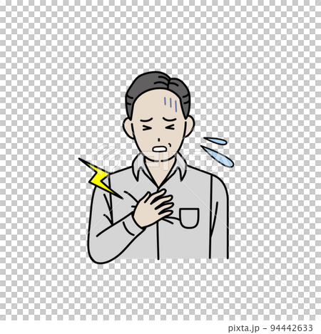 胸が痛い中年の男性　胸が苦しい　心筋梗塞　心臓発作　心臓病　狭心症　病気　症状　イラスト 94442633