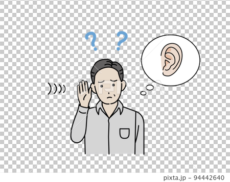 聴力が衰える中年の男性 聞こえない 難聴 耳が悪い 症状 イラスト 聴力が衰える中年の男性 聞こえない 難聴 耳が悪い 症状 イラスト 94442640