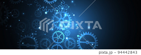 Abstract blue technological background. Structure square pattern with cogwheels and plexus effect. Vector Abstract blue technological background. Structure square pattern with cogwheels and plexus effect. Vector 94442843