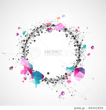 Template for science and technology presentation with connecting dots and lines.  Plexus style background. 94442856