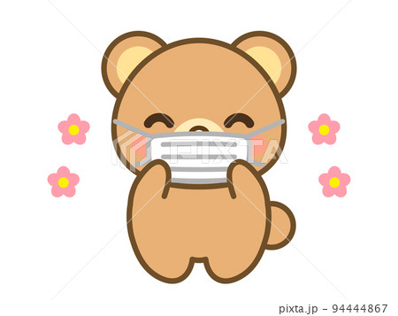 感染対策でマスクするかわいい笑顔のクマのイラスト素材 94444867