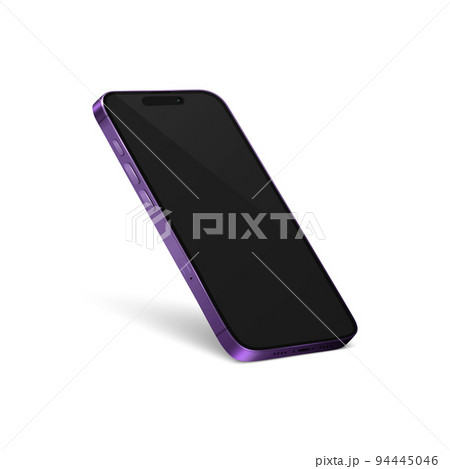 Vector 3d Realistic Purple Modern Smartphone Design Template with Black Screen. Mobile Phone Isolated. Telephone Device UI UX, Phone in Half Turn View 94445046