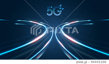 Blue light streak, fiber optic, speed line, futuristic background for 5g or 6g technology wireless data transmission, high-speed internet in abstract. internet network concept. vector design 94445200