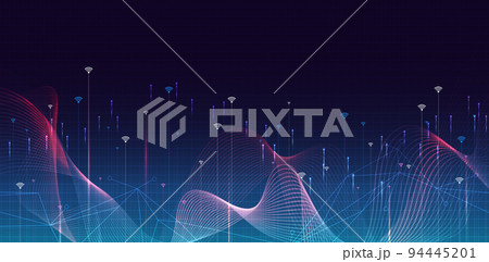 5G dot line mobile technology. Wireless data network and connection technology concept. high-speed, futuristic background, telecommunication. vector design 94445201