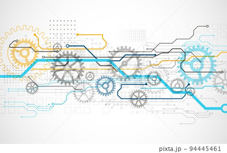 Abstract technology cogwheel concept. Circuit board, high computer color background. Vector illustration with space for content, web - template, business tech presentation. 94445461