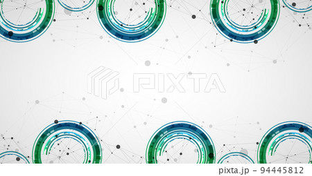 Technical background with plexus effect and wave made of techno circles. Technical background with plexus effect and wave made of techno circles. 94445812