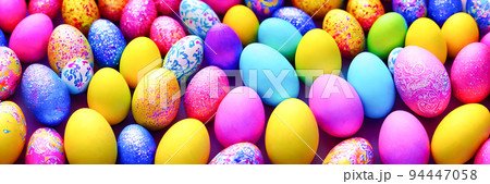 Colorful Easter Eggs Background. Banner size. 3D Colorful Easter Eggs Background. Banner size. 3D 94447058