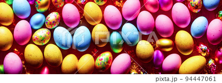 Colorful Easter Eggs Background. Banner size. 3D Colorful Easter Eggs Background. Banner size. 3D 94447061