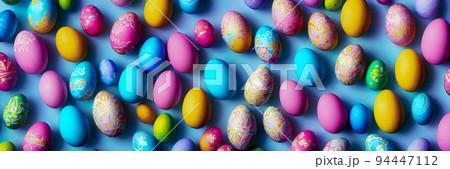Colorful Easter Eggs Background. Banner size. 3D Colorful Easter Eggs Background. Banner size. 3D 94447112