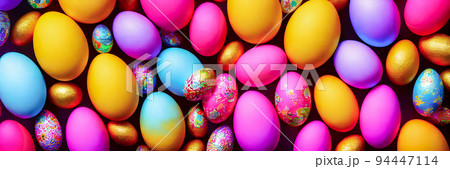 Colorful Easter Eggs Background. Banner size. 3D Colorful Easter Eggs Background. Banner size. 3D 94447114