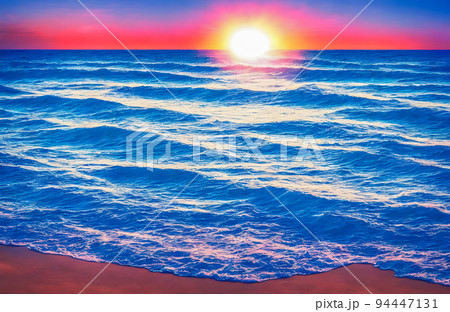 Sunset sea landscape. Colorful ocean beach sunrise. Colorful nature sea sky 94447131