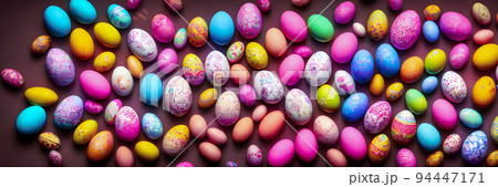 Colorful Easter Eggs Background. Banner size. 3D Colorful Easter Eggs Background. Banner size. 3D 94447171