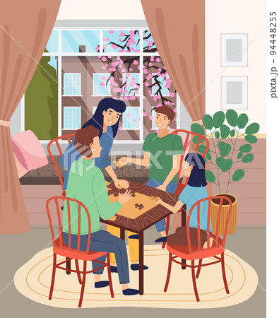 Family spend time together at home, people connecting puzzle pieces, father, mother, son, daughter 94448255