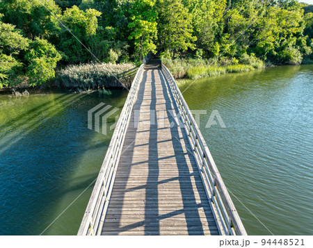 Looking down at the wood bridge at Sunken Meadow State Park Looking down at the wood bridge at Sunken Meadow State Park 94448521