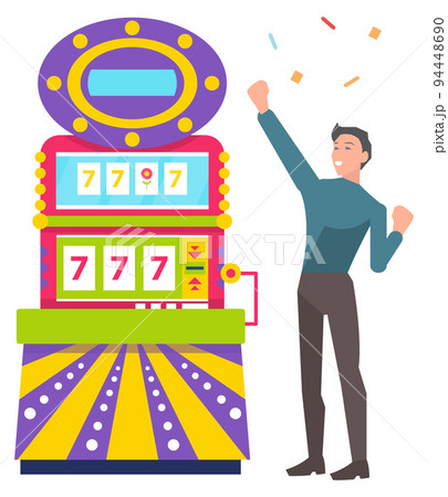 Young Man Winning Money in Casino, Jackpot Vector 94448690