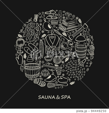 Sauna broom bath whisk with leaves linear icon Vector Image