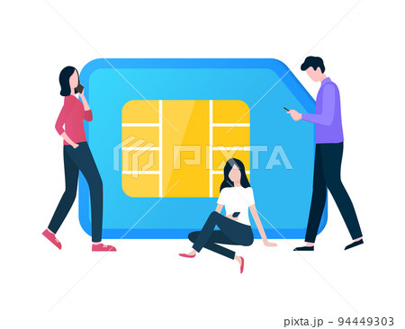 Sim Card and People Using Mobile Phone Services 94449303