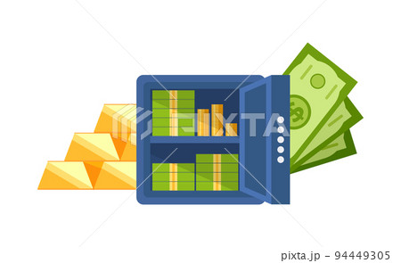Strongbox Banknotes and Coins in Metal Box Vector 94449305
