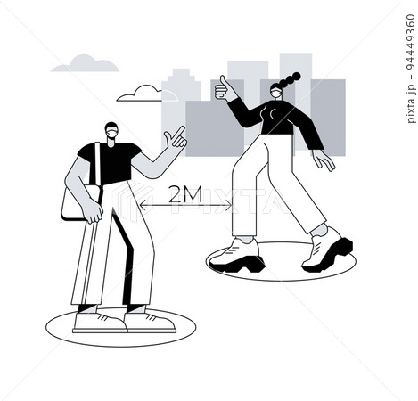 Keep distance abstract concept vector illustration. Social distancing, prevent virus spread, self protection measures, wear mask, emergency state, distance working, home office abstract metaphor. 94449360