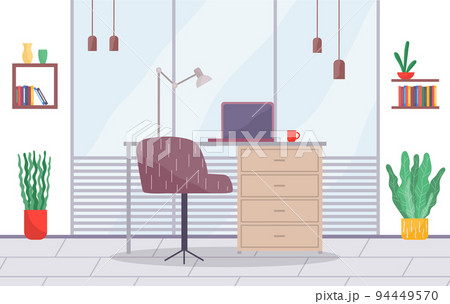 Workplace in office. Cabinet with workspace with table, comfortable armchair and computer Workplace in office. Cabinet with workspace with table, comfortable armchair and computer 94449570