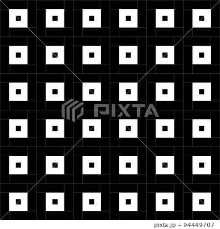 Repeated white checks sequence on black background. Surface pattern design with polygons. Mosaic. 94449707