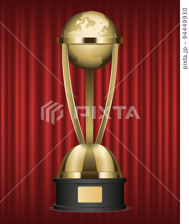 Award Made of Gold, Globe on Pedestal Red Curtain 94449930