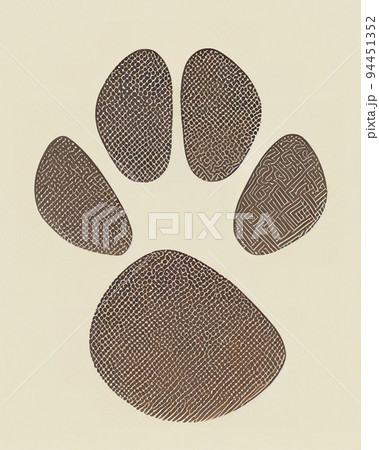 Patterned animal paw print. Digital illustration based on render by neural network 94451352