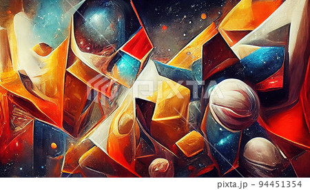Painting space in the style of futurism. Digital illustration based on render by neural network 94451354