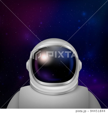 Vector 3d Realistic Spaceman, Astronaut. Spacesuit, Astronaut Helmet on Space Background. Cosmonaut Suit with Transparent Glass Visor for Space Exploration. White Suit for Spaceman, Protection 94451844