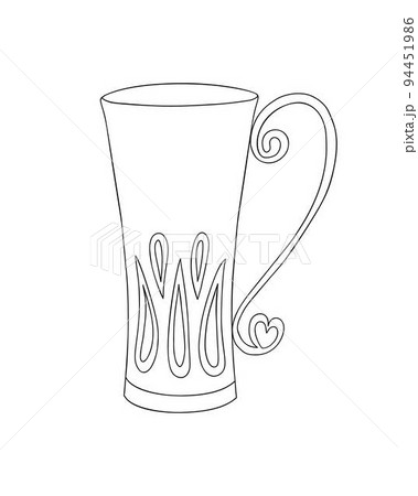 Mug for hot drinks simple outline vector illustration, coffee or tea cup doodle style line art image for menu, poster, card, winter decor 94451986
