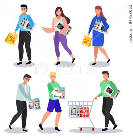 Shopping People with Electronics and Carts Set 94453062