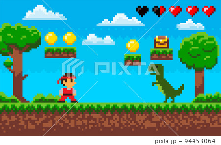 Hero Dragon and Ninja, Pixel Game, Duel Vector 94453064