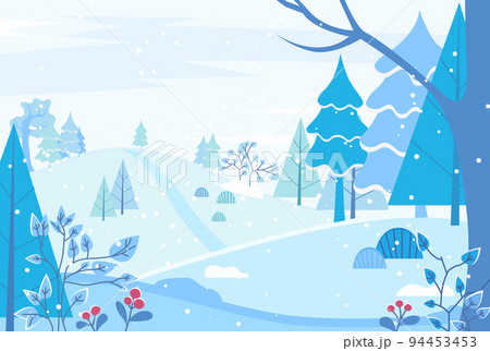 Winter Landscape with Pine Trees and Snowfall Winter Landscape with Pine Trees and Snowfall 94453453
