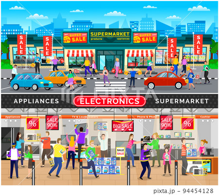 Supermarket Exterior and Interior, Electronics Store 94454128