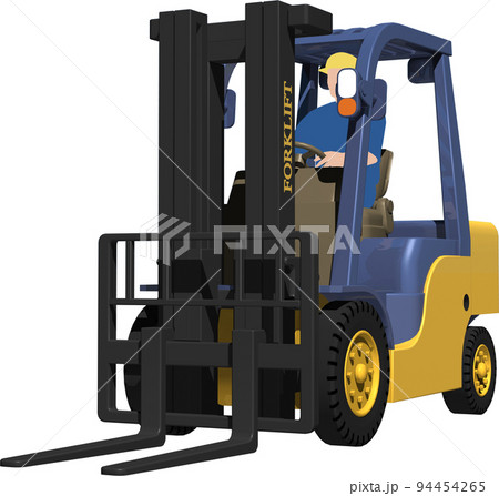 倉庫や工場や店舗の搬入に欠かせない黄色いフォークリフトのイラスト 94454265