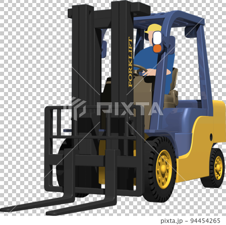 倉庫や工場や店舗の搬入に欠かせない黄色いフォークリフトのイラスト 94454265