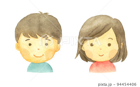 水彩で描いた男の子女の子　背景透過　アナログ手描き 94454406
